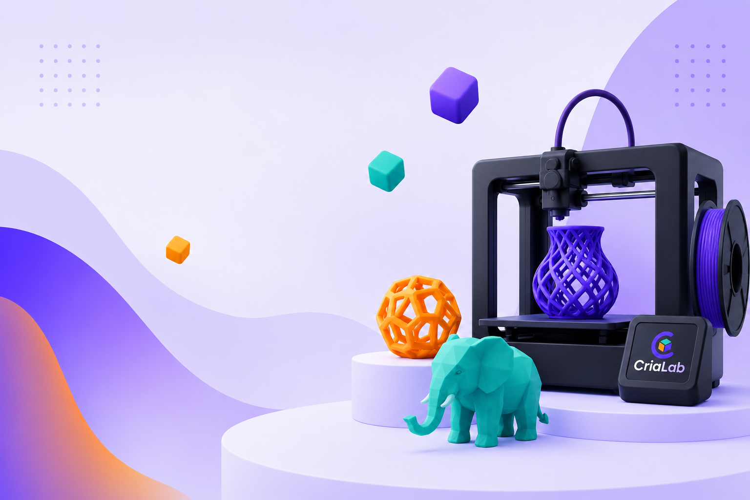 Impressora 3D CriaLab produzindo uma peça decorativa